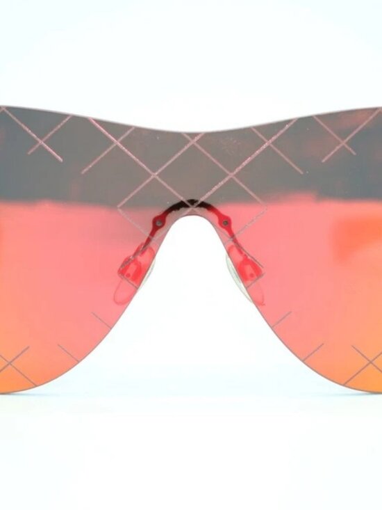 Chanel Silvertone Metal and Red Tinted Shield Sunglasses-71158 main image 5